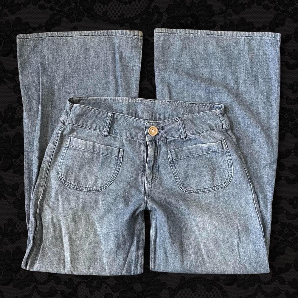 Size 29 Low rise linen and cotton super flowy flare denim colored pants